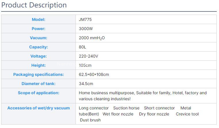 3000W 3 Motor Stainless Steel Industrial Vacuum Cleaner 80L Large Capacity B (1)